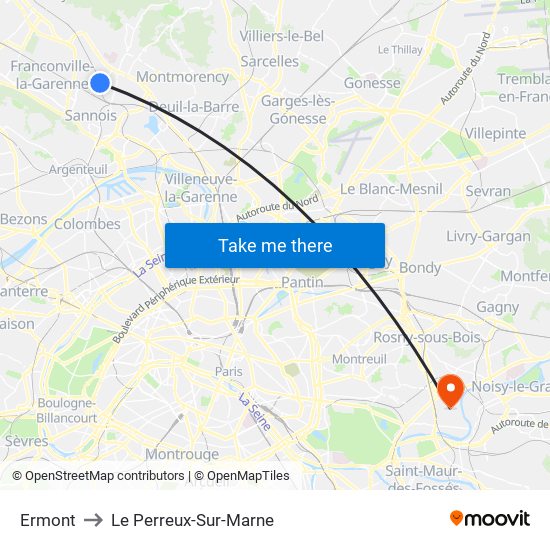Ermont to Le Perreux-Sur-Marne map