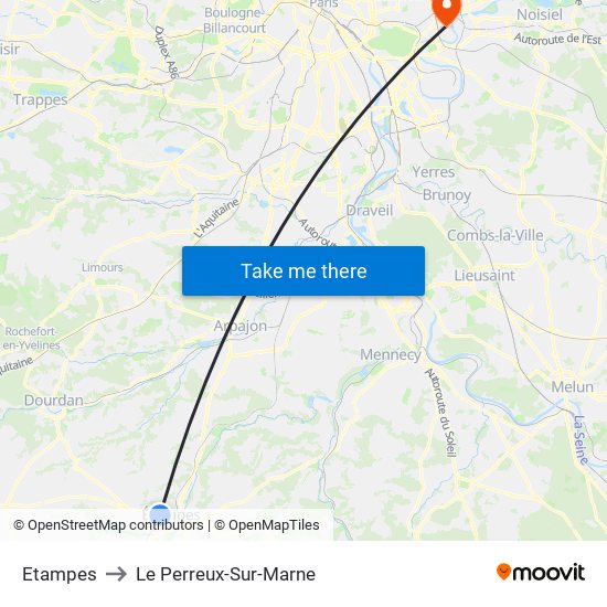Etampes to Le Perreux-Sur-Marne map