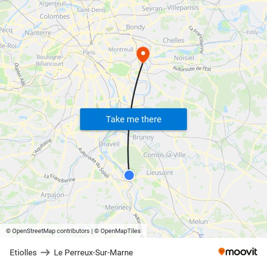 Etiolles to Le Perreux-Sur-Marne map