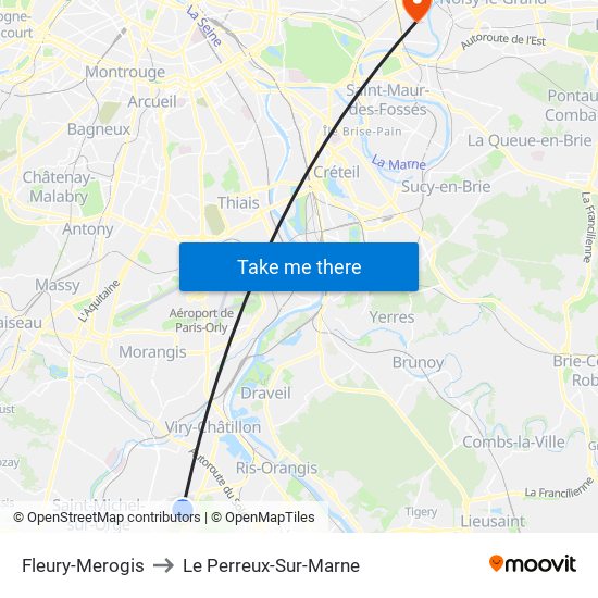 Fleury-Merogis to Le Perreux-Sur-Marne map