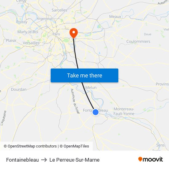 Fontainebleau to Le Perreux-Sur-Marne map