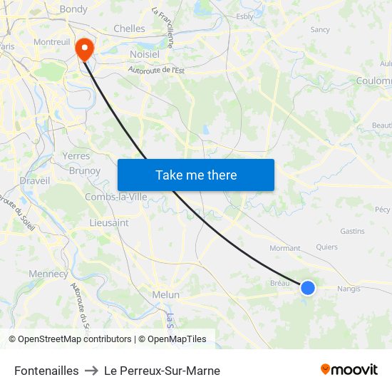 Fontenailles to Le Perreux-Sur-Marne map