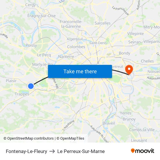 Fontenay-Le-Fleury to Le Perreux-Sur-Marne map