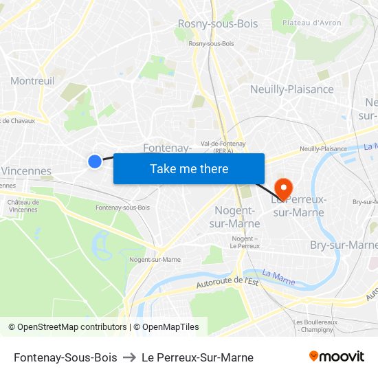 Fontenay-Sous-Bois to Le Perreux-Sur-Marne map