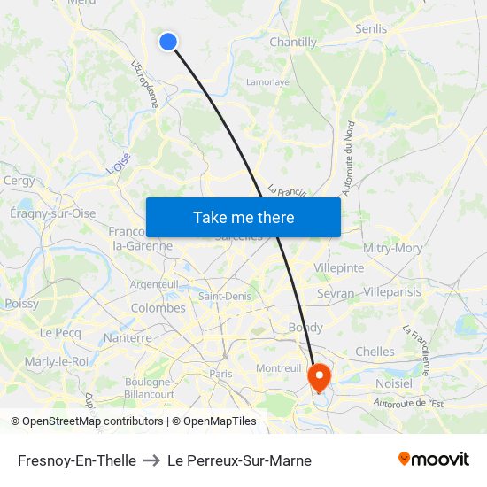 Fresnoy-En-Thelle to Le Perreux-Sur-Marne map