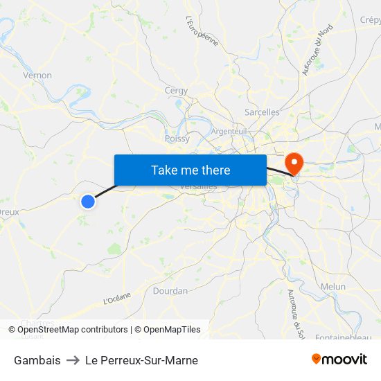 Gambais to Le Perreux-Sur-Marne map