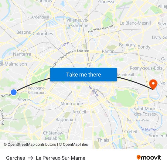 Garches to Le Perreux-Sur-Marne map