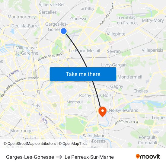 Garges-Les-Gonesse to Le Perreux-Sur-Marne map