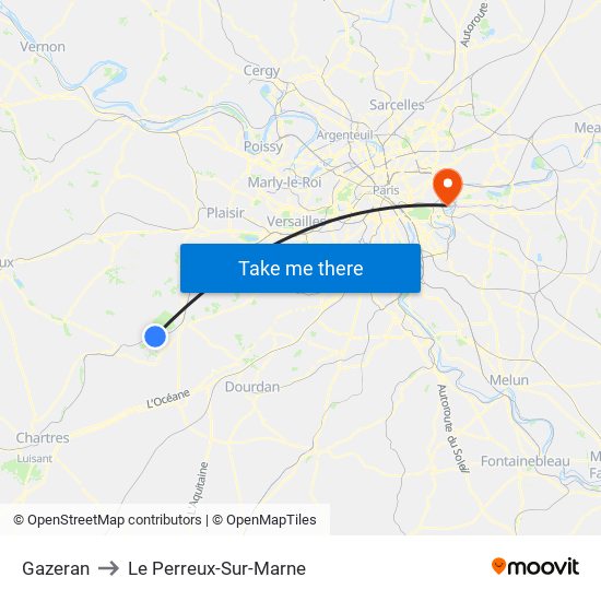 Gazeran to Le Perreux-Sur-Marne map