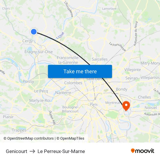 Genicourt to Le Perreux-Sur-Marne map
