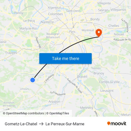 Gometz-Le-Chatel to Le Perreux-Sur-Marne map
