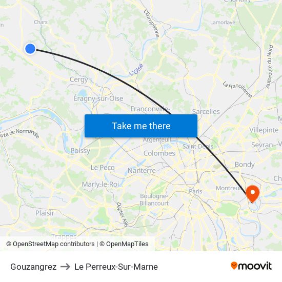 Gouzangrez to Le Perreux-Sur-Marne map
