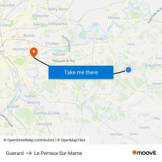 Guerard to Le Perreux-Sur-Marne map