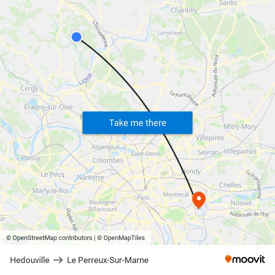 Hedouville to Le Perreux-Sur-Marne map