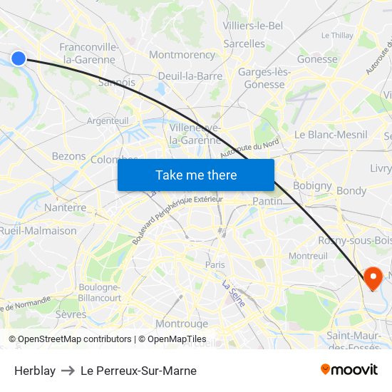 Herblay to Le Perreux-Sur-Marne map