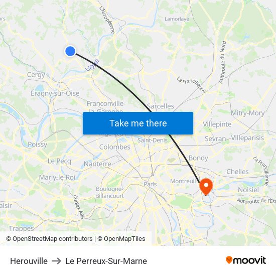 Herouville to Le Perreux-Sur-Marne map