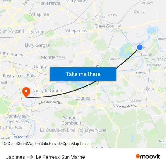 Jablines to Le Perreux-Sur-Marne map