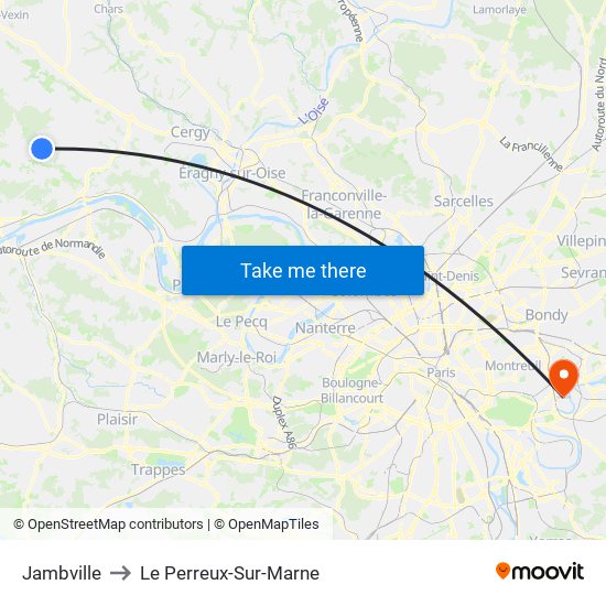 Jambville to Le Perreux-Sur-Marne map