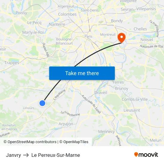 Janvry to Le Perreux-Sur-Marne map