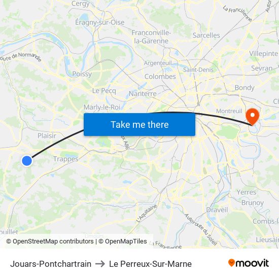 Jouars-Pontchartrain to Le Perreux-Sur-Marne map
