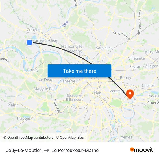 Jouy-Le-Moutier to Le Perreux-Sur-Marne map