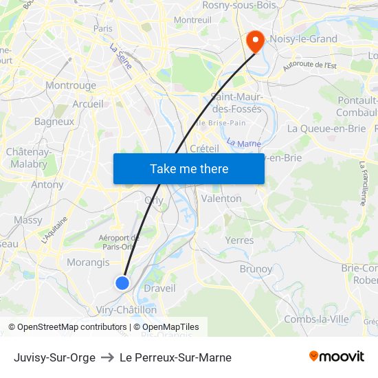 Juvisy-Sur-Orge to Le Perreux-Sur-Marne map