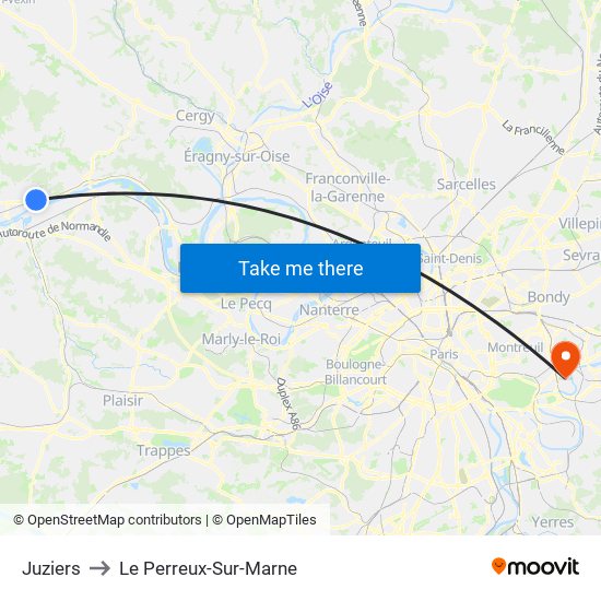 Juziers to Le Perreux-Sur-Marne map