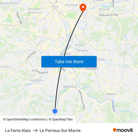 La Ferte-Alais to Le Perreux-Sur-Marne map