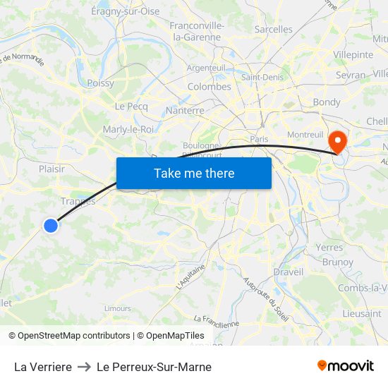 La Verriere to Le Perreux-Sur-Marne map