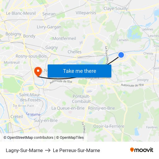 Lagny-Sur-Marne to Le Perreux-Sur-Marne map