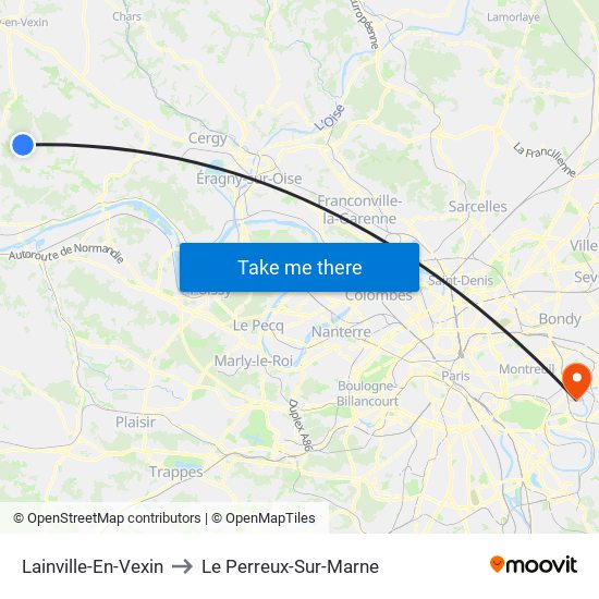 Lainville-En-Vexin to Le Perreux-Sur-Marne map