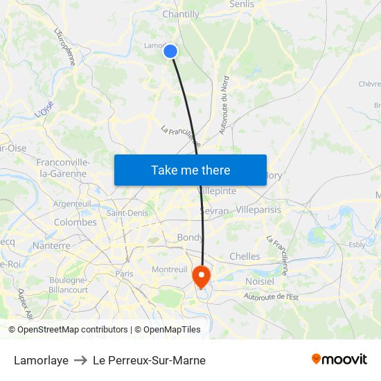 Lamorlaye to Le Perreux-Sur-Marne map