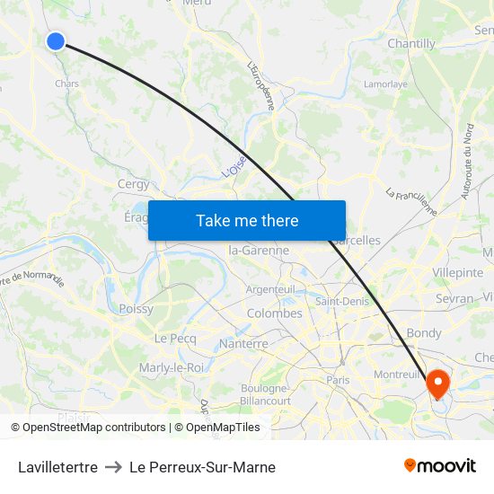 Lavilletertre to Le Perreux-Sur-Marne map