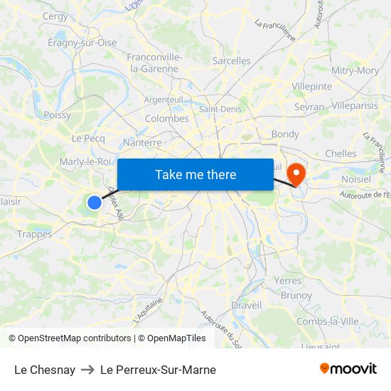 Le Chesnay to Le Perreux-Sur-Marne map