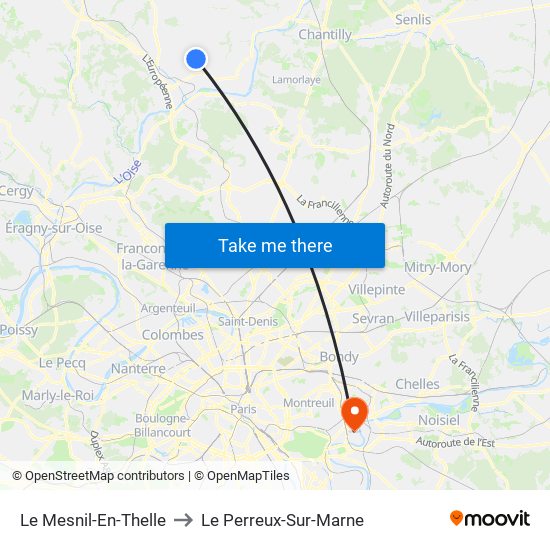 Le Mesnil-En-Thelle to Le Perreux-Sur-Marne map