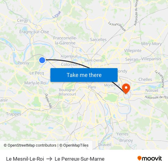 Le Mesnil-Le-Roi to Le Perreux-Sur-Marne map