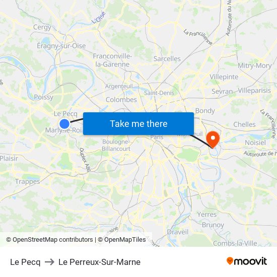 Le Pecq to Le Perreux-Sur-Marne map