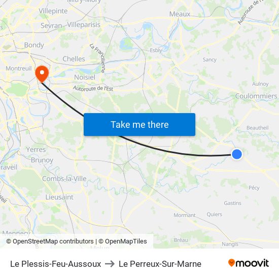 Le Plessis-Feu-Aussoux to Le Perreux-Sur-Marne map