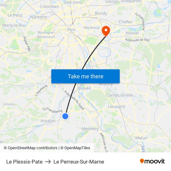 Le Plessis-Pate to Le Perreux-Sur-Marne map