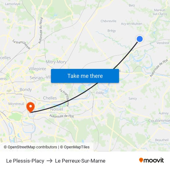 Le Plessis-Placy to Le Perreux-Sur-Marne map