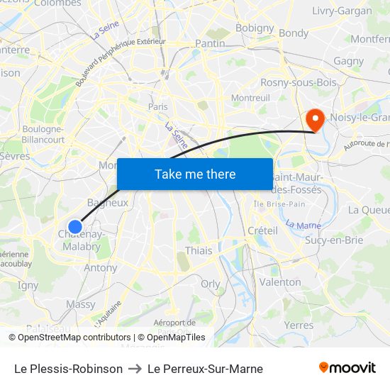 Le Plessis-Robinson to Le Perreux-Sur-Marne map