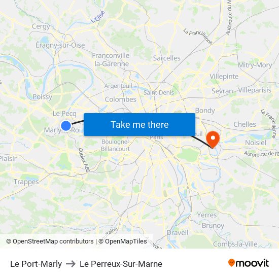 Le Port-Marly to Le Perreux-Sur-Marne map