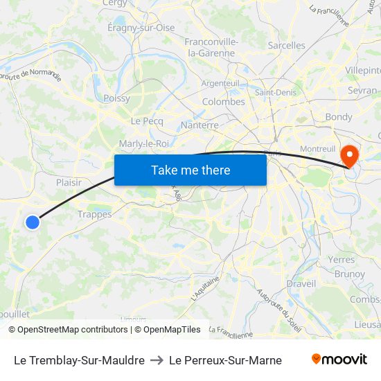 Le Tremblay-Sur-Mauldre to Le Perreux-Sur-Marne map