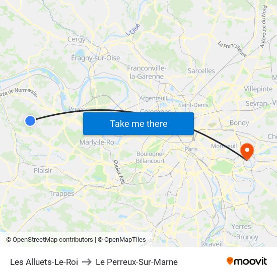 Les Alluets-Le-Roi to Le Perreux-Sur-Marne map