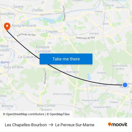 Les Chapelles-Bourbon to Le Perreux-Sur-Marne map
