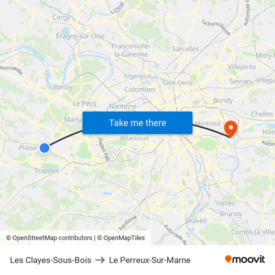 Les Clayes-Sous-Bois to Le Perreux-Sur-Marne map