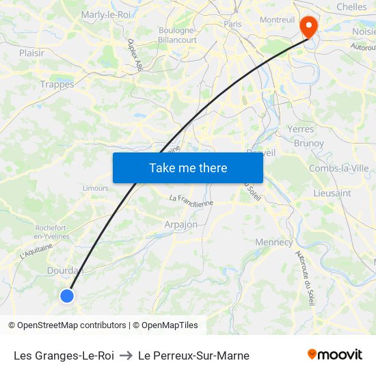 Les Granges-Le-Roi to Le Perreux-Sur-Marne map