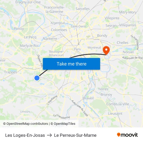 Les Loges-En-Josas to Le Perreux-Sur-Marne map