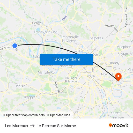 Les Mureaux to Le Perreux-Sur-Marne map