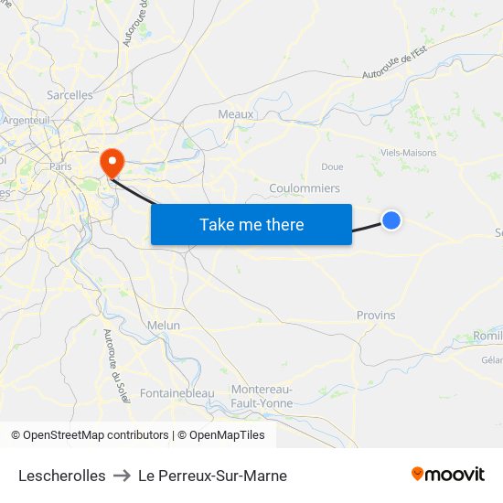 Lescherolles to Le Perreux-Sur-Marne map